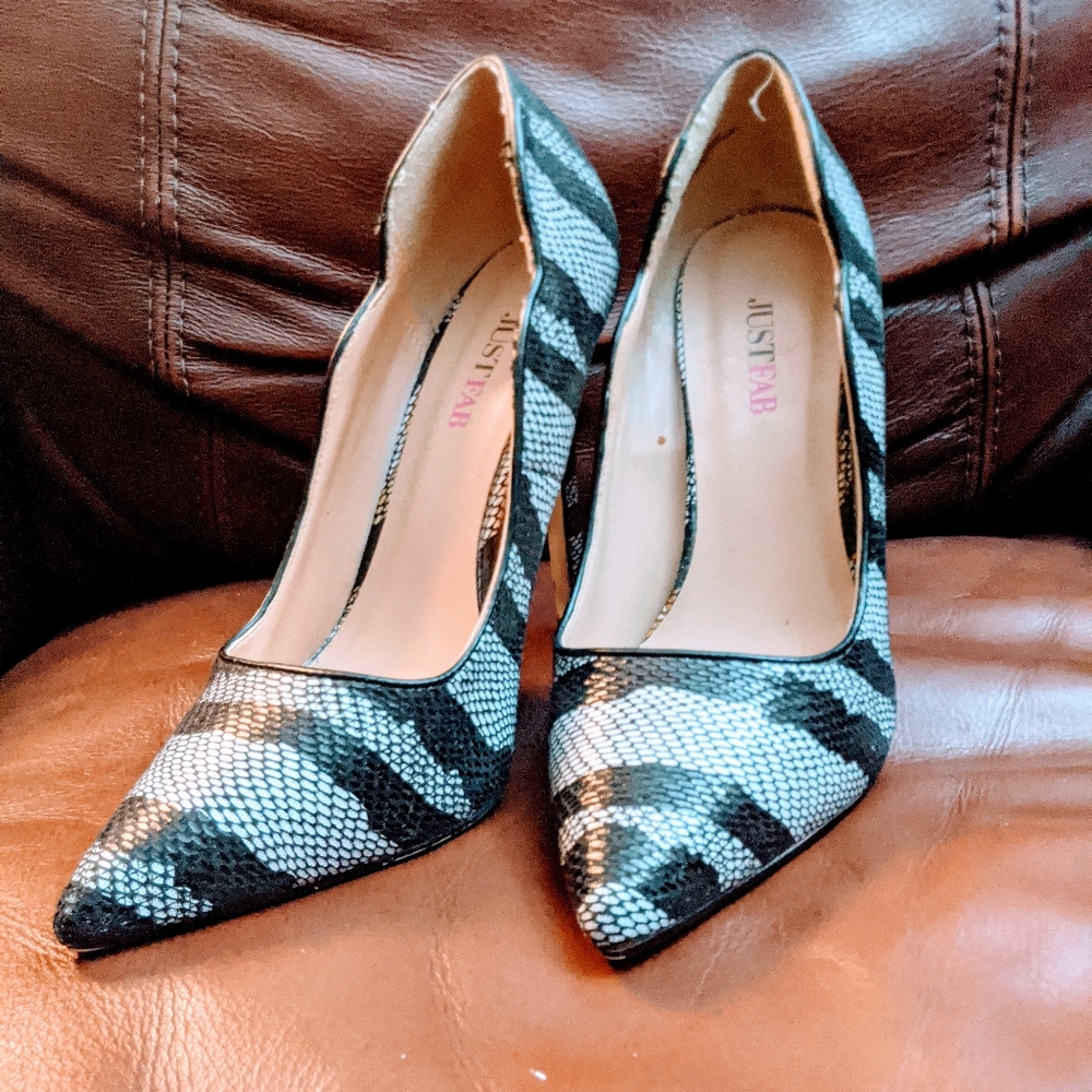 Grey & Black Striped Heels